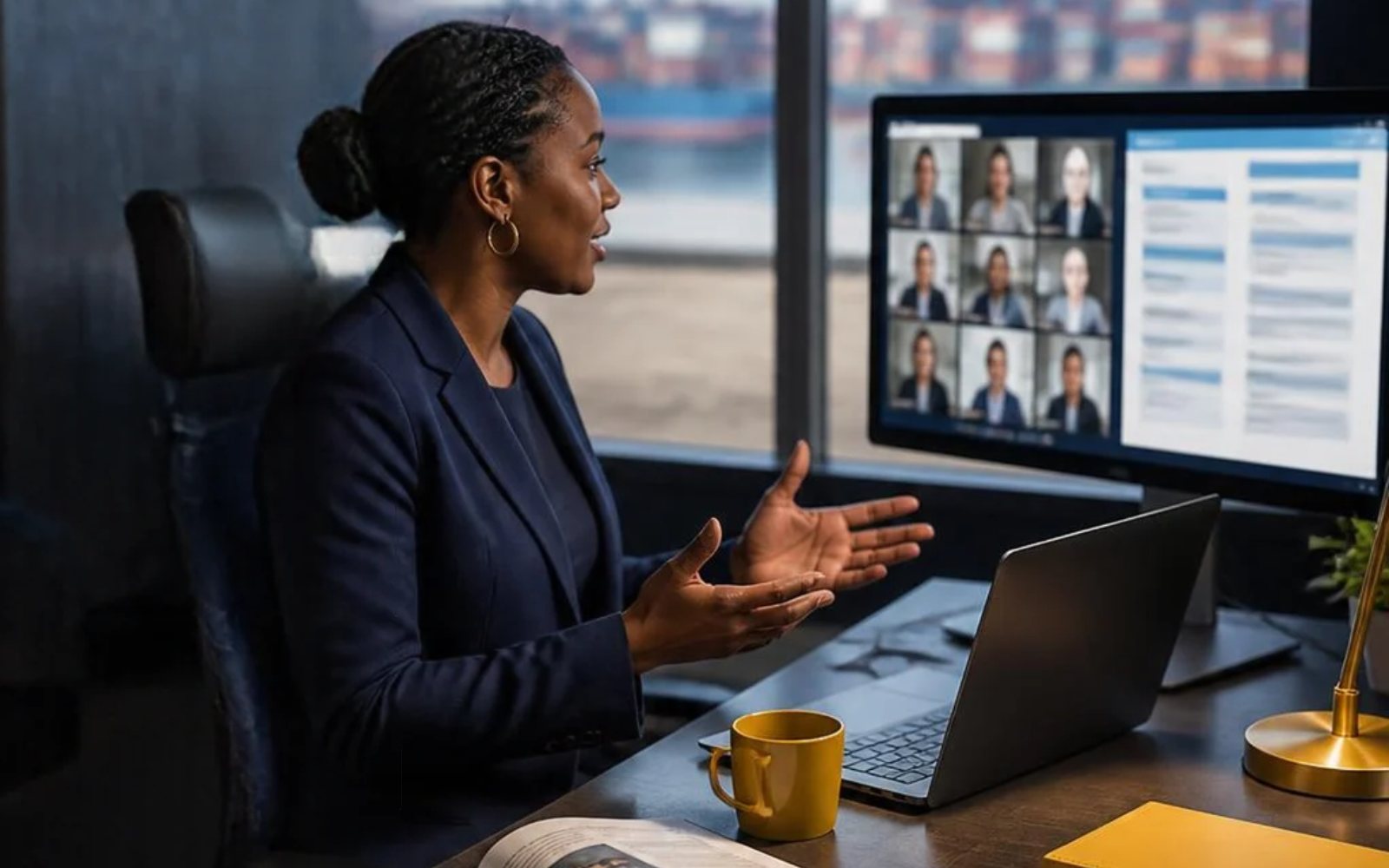 Trainer leading a live online customs training session with delegates on a video call